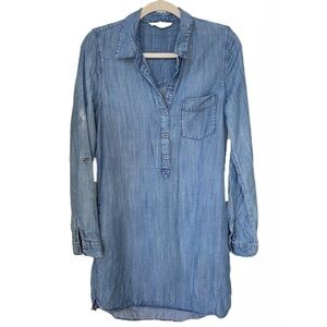 Love Stitch Denim Long Sleeve Dress with Pockets | Blue | Small